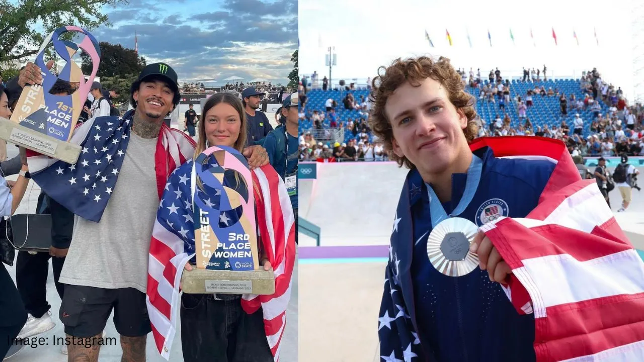 US skateboarders Jagger Eaton, Nyah Huston